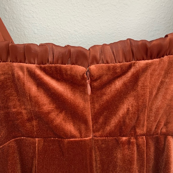 Danielle Bernstein • NWT Copper Velvet Shoulder Tie Mini Dress Ruffle Detail XS - Picture 7 of 10